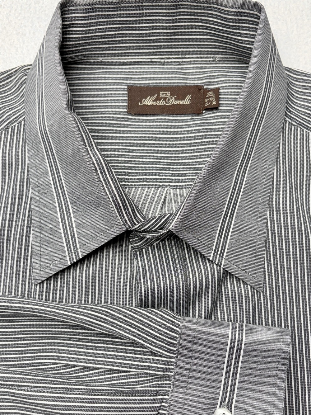 Alberto Danelli Dress Shirt Men’s XXL Gray White Stripe Cotton Blend